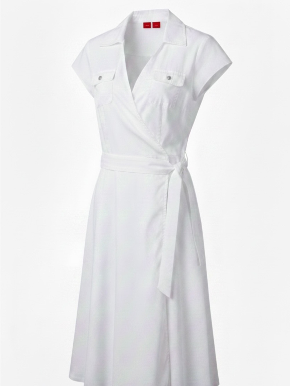 Esprit White Flax Linen Blend Size 12 A-Line V Neck Crossover Belted Dress